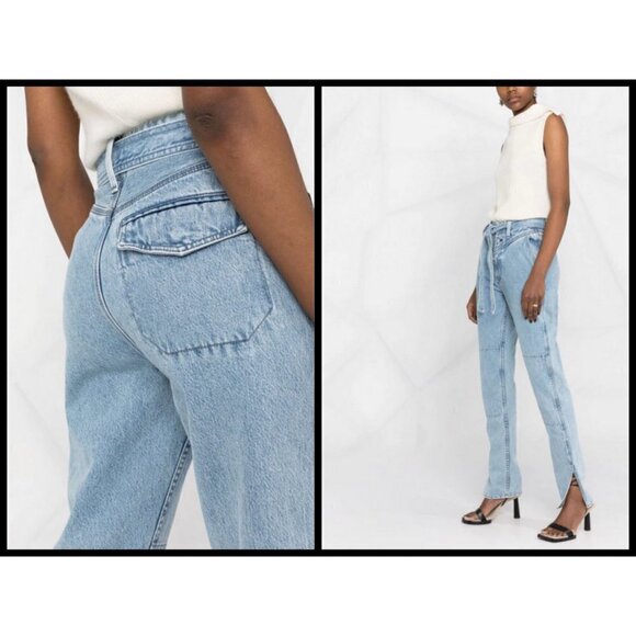 💕RAG & BONE💕 Mia Yoke High Waisted Belted Paneled Jeans ~ Clean Lou 31 NWT - Picture 2 of 16
